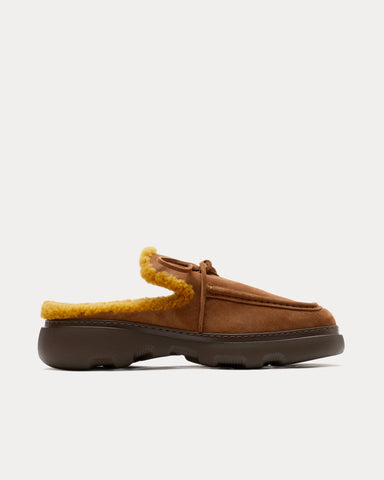 Burberry Stony Suede & Shearling Wood Mules