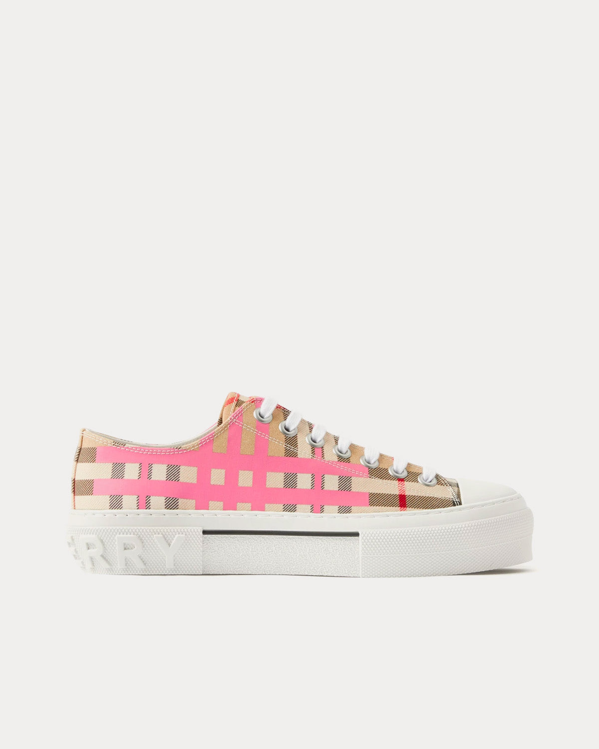 Women s Check Cotton Archive Beige Pink Low Top Sneakers