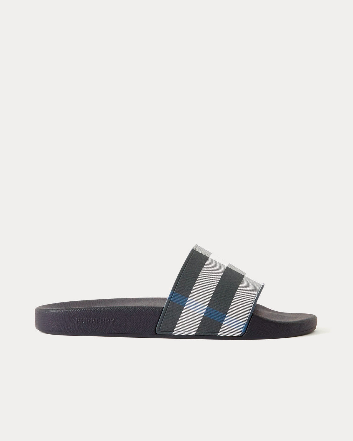 Burberry Check Print White / Dark Blue Slides - 1