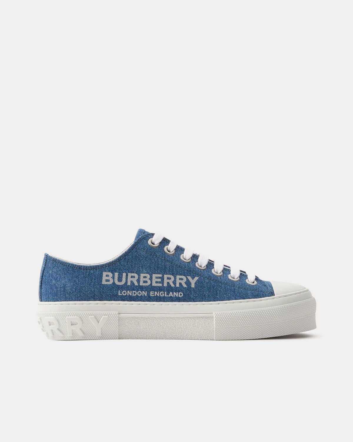 Burberry Logo Print Denim Blue Low Top Sneakers - 1