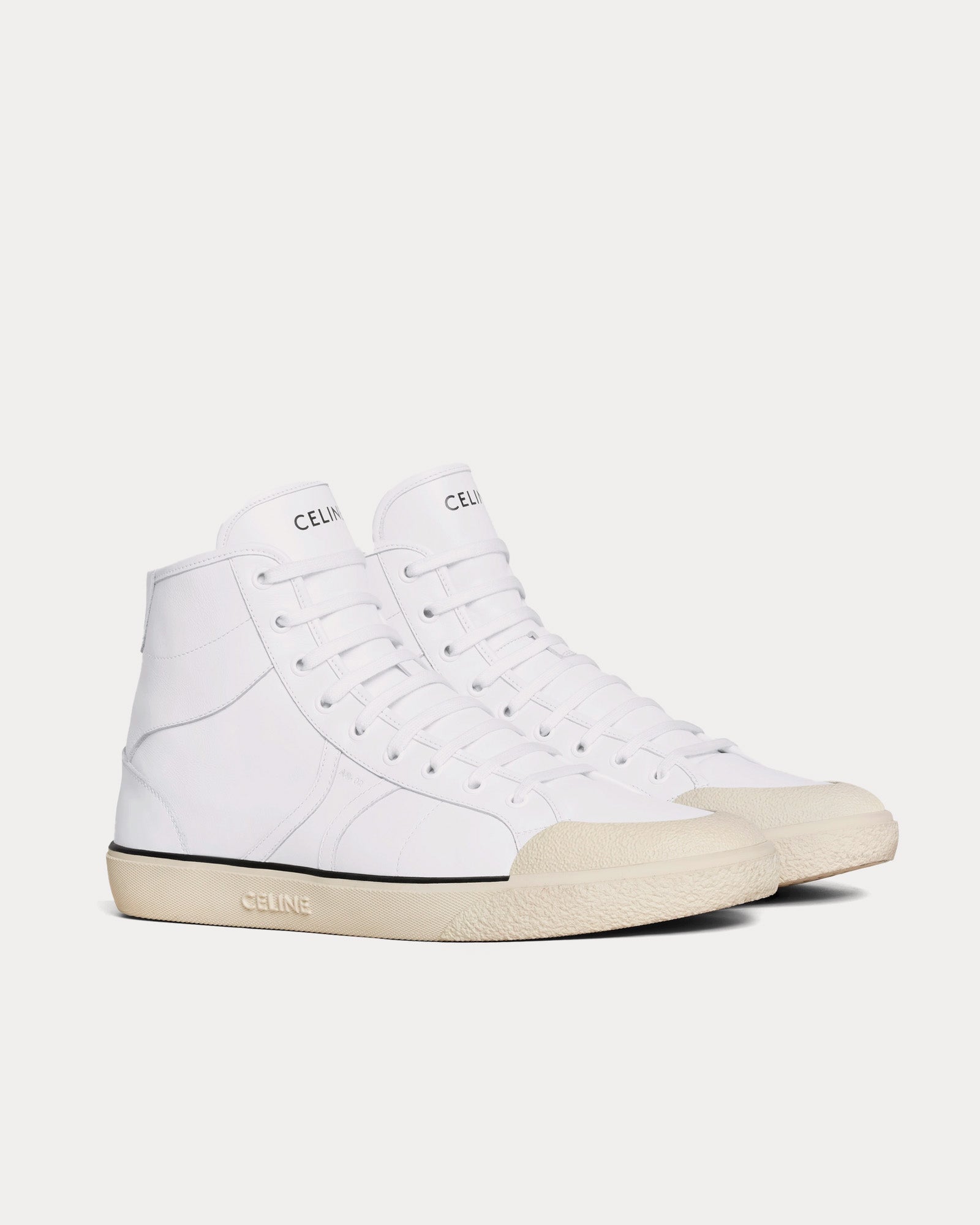 Celine AS-02 Alan Lace-Up Optic White Mid Top Sneakers - 2