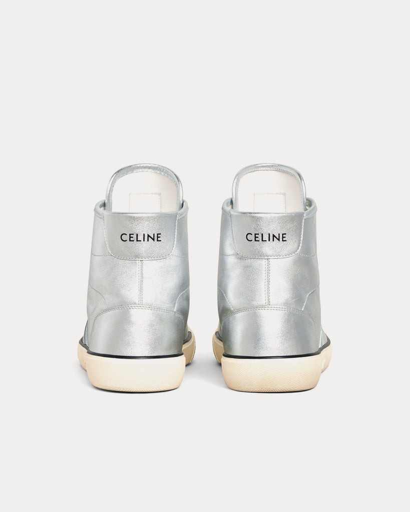 Celine AS-02 Alan Lace-Up Metalized Calfskin Silver Mid Top 