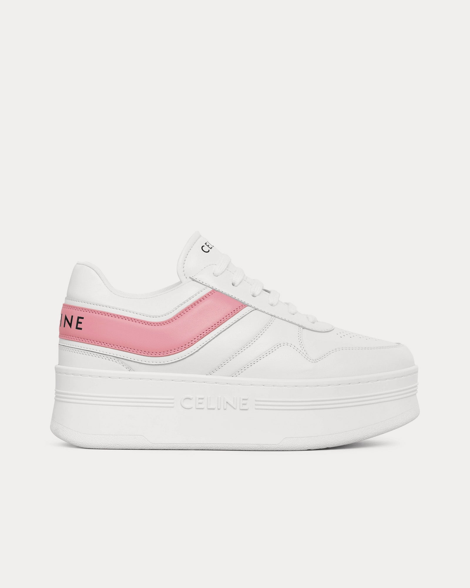 Block Wedge Calfskin Optic White / Pink Low Top Sneakers