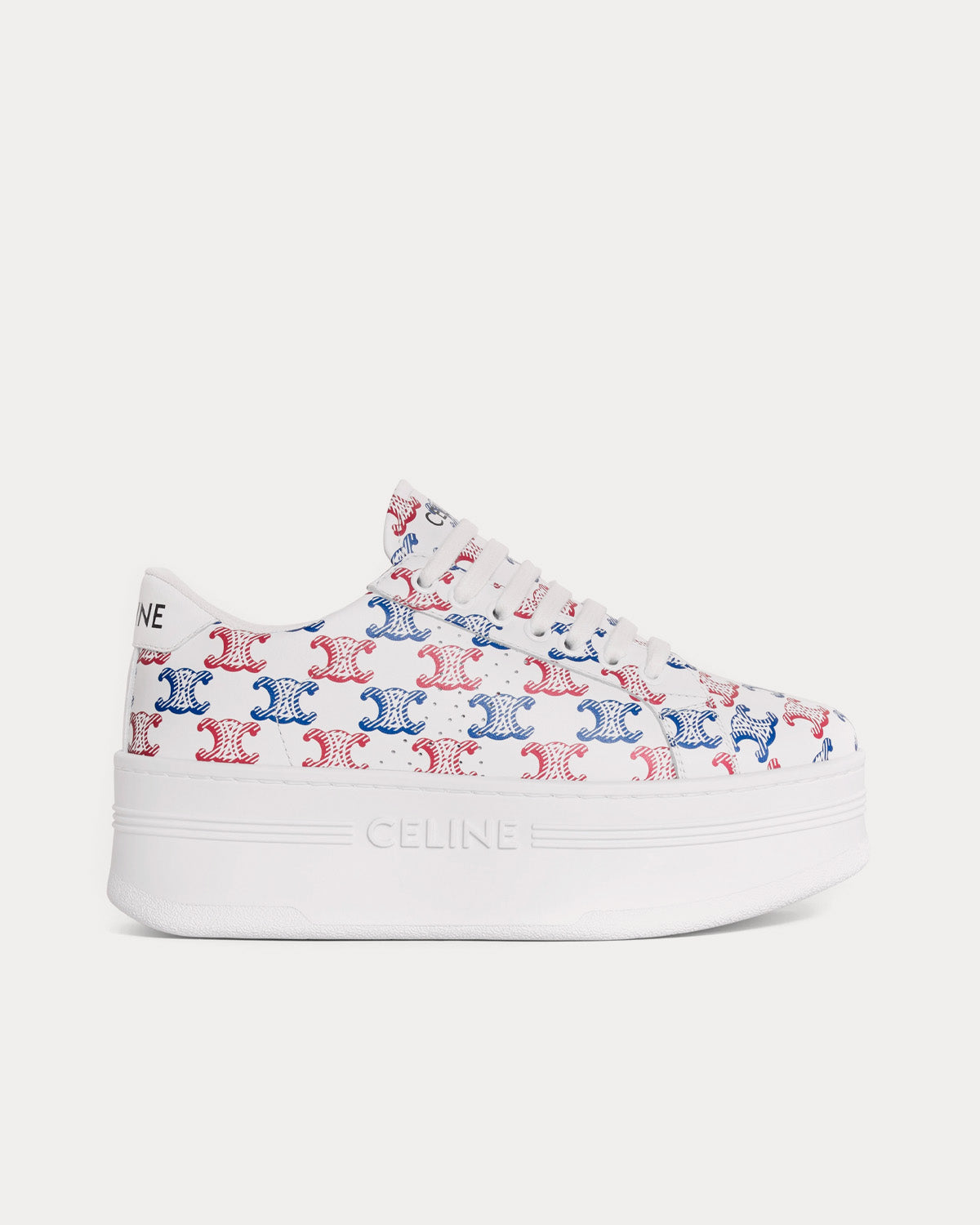 Celine Block Wedge with Triomphe Perforated Logo Optic White / Red / Blue Low Top Sneakers - 1