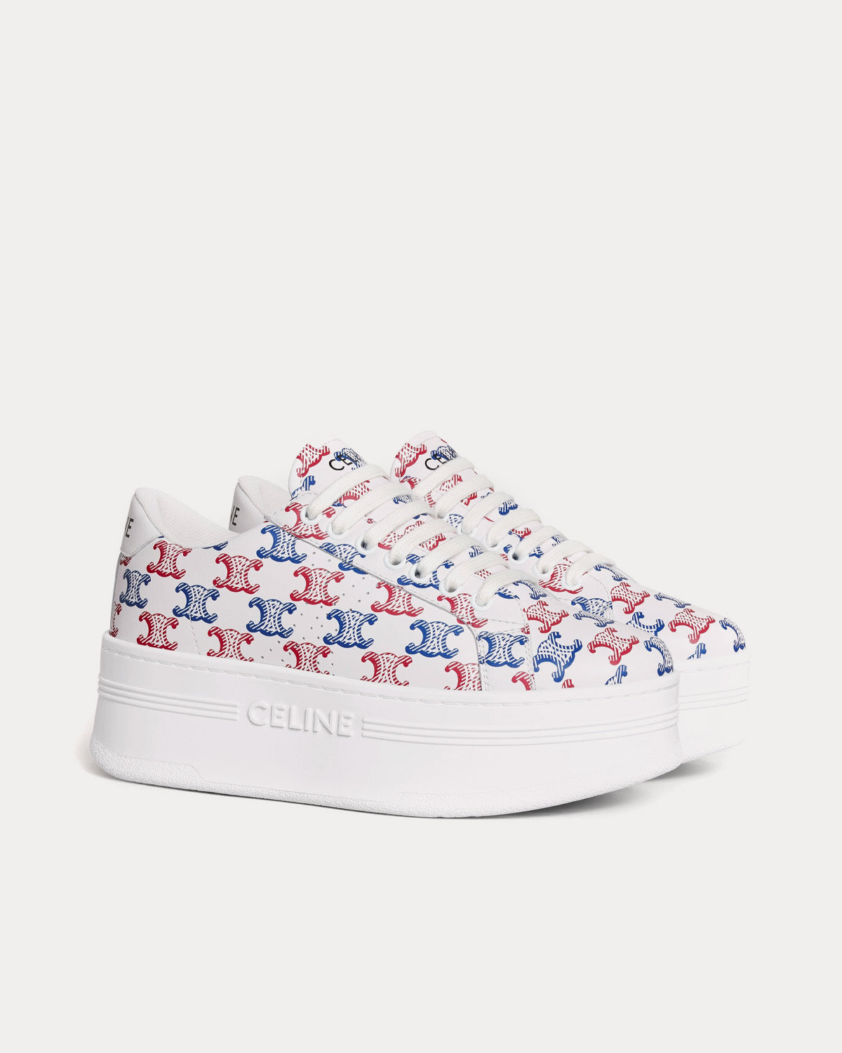 Celine Block Wedge with Triomphe Perforated Logo Optic White / Red / Blue Low Top Sneakers - 2