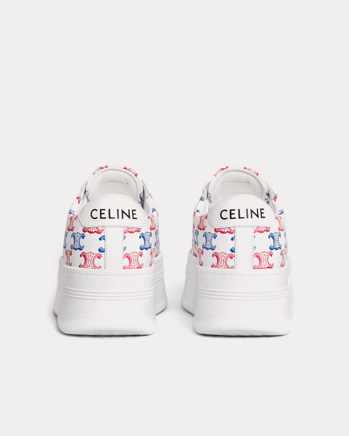 Celine Block Wedge with Triomphe Perforated Logo Optic White / Red / Blue Low Top Sneakers - 3