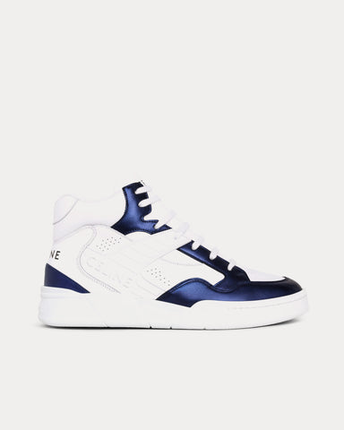 Celine CT-06 Calfskin & Metallic Calfskin Optic White / Blue High Top Sneakers