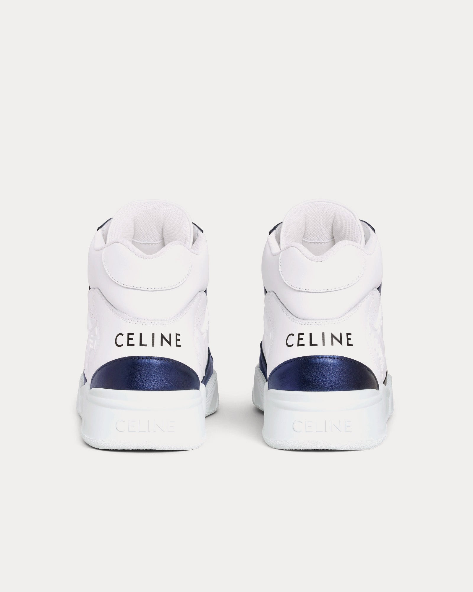 Celine CT-06 Calfskin & Metallic Calfskin Optic White / Blue High Top Sneakers - 3