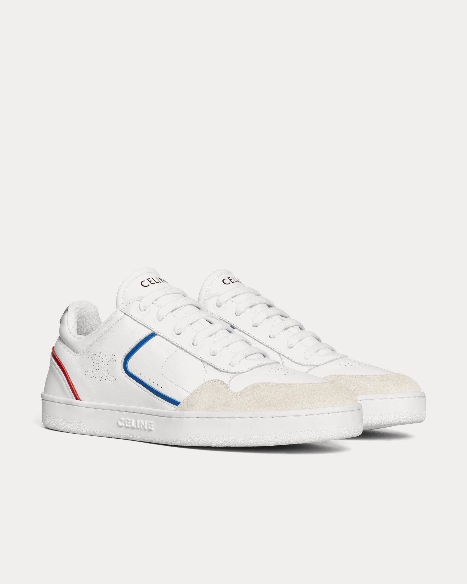 Celine CT-10 Lace-Up Calfskin Optic White / Blue / Red / Silver Low Top Sneakers - 2