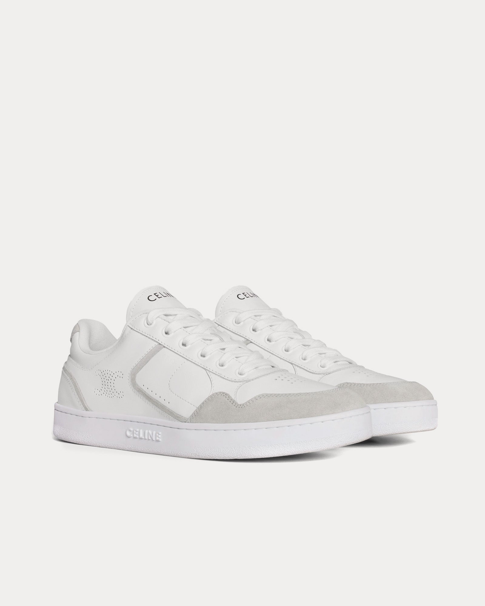 Celine CT-10 Lace-Up Calfskin & Suede Optic White / Grey Low Top Sneakers - 2