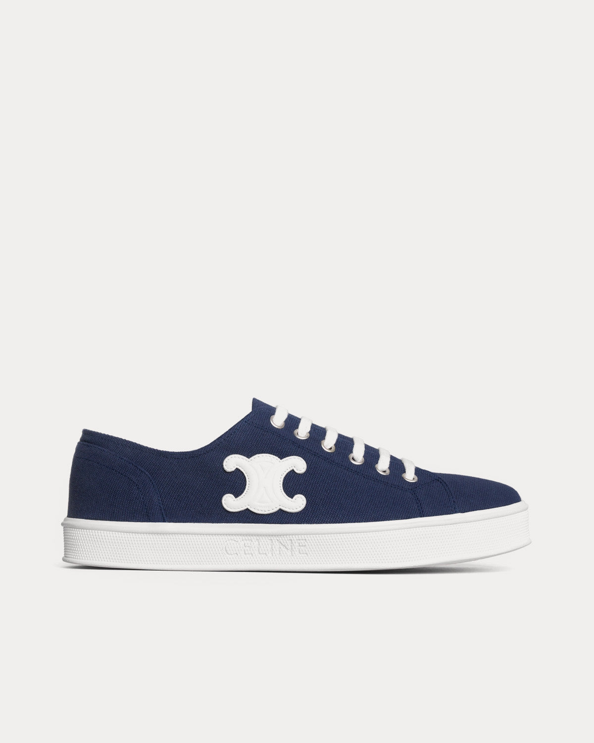 Celine Jane Lace-Up with Triumph Patch Canvas & Calfskin Navy Low Top Sneakers - 1