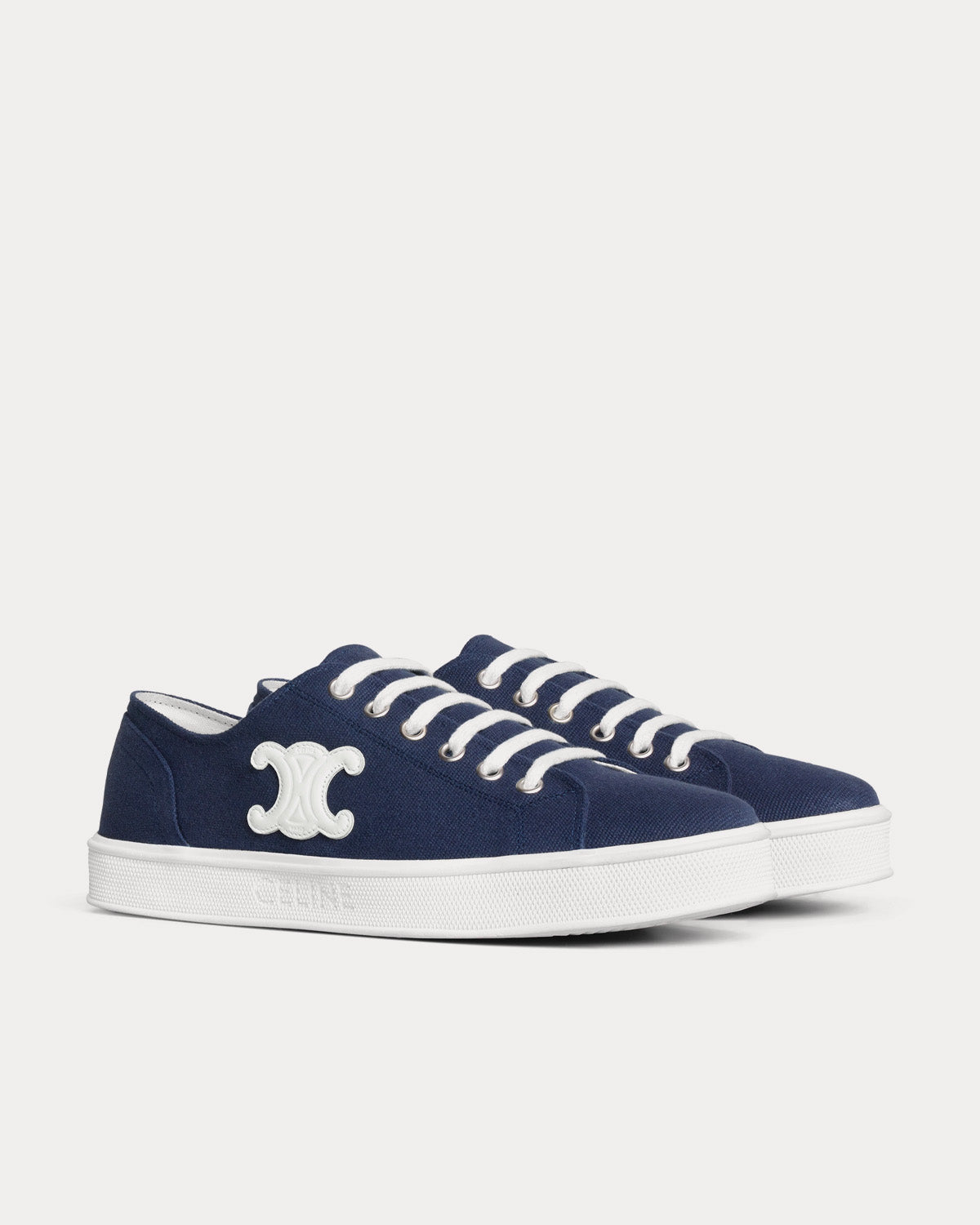 Celine Jane Lace-Up with Triumph Patch Canvas & Calfskin Navy Low Top Sneakers - 2