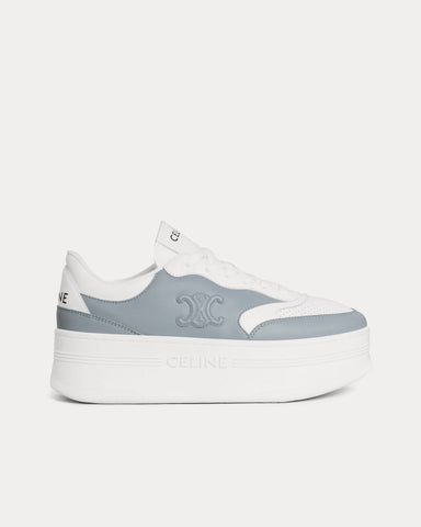 Celine Block Wedge Triomphe Calfskin Ice Blue  Optic White Low Top Sneakers