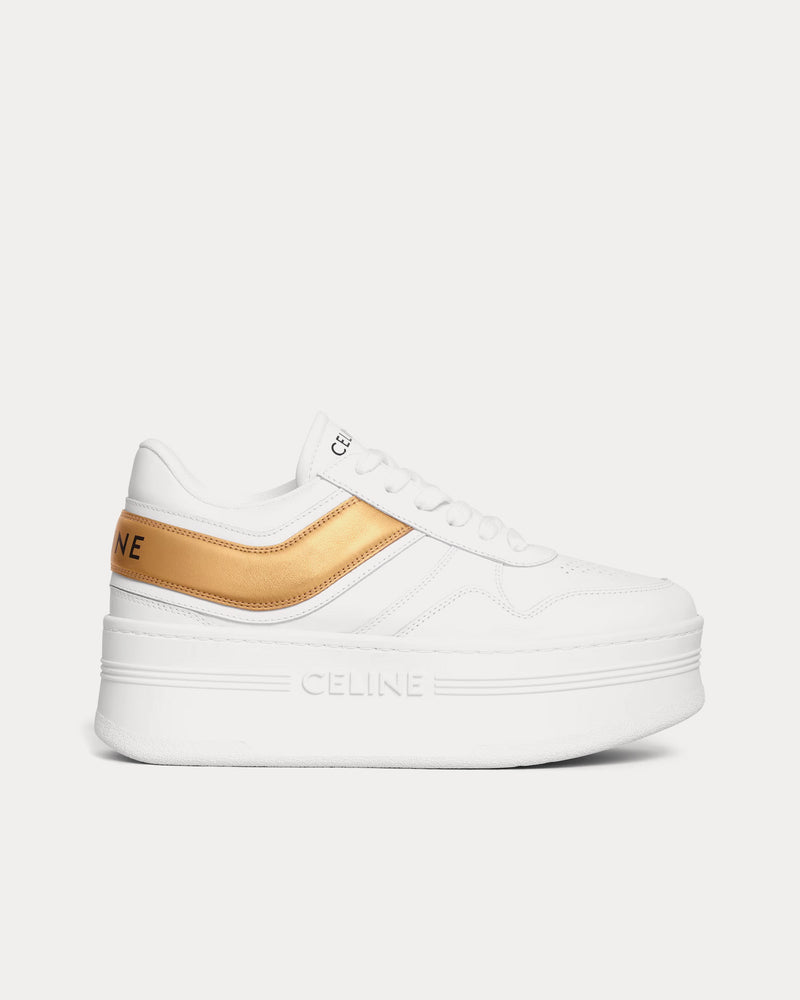 Celine Block Wedge Calfskin Optic White / Gold Low Top Sneakers - 1