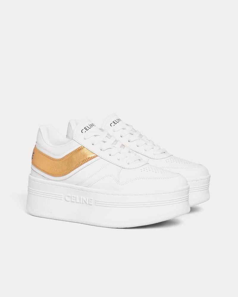 Celine Block Wedge Calfskin Optic White / Gold Low Top Sneakers - 2