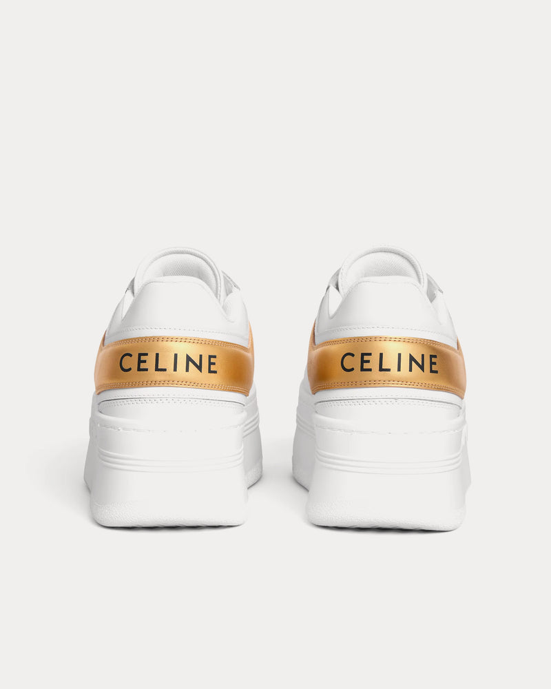 Celine Block Wedge Calfskin Optic White / Gold Low Top Sneakers - 3