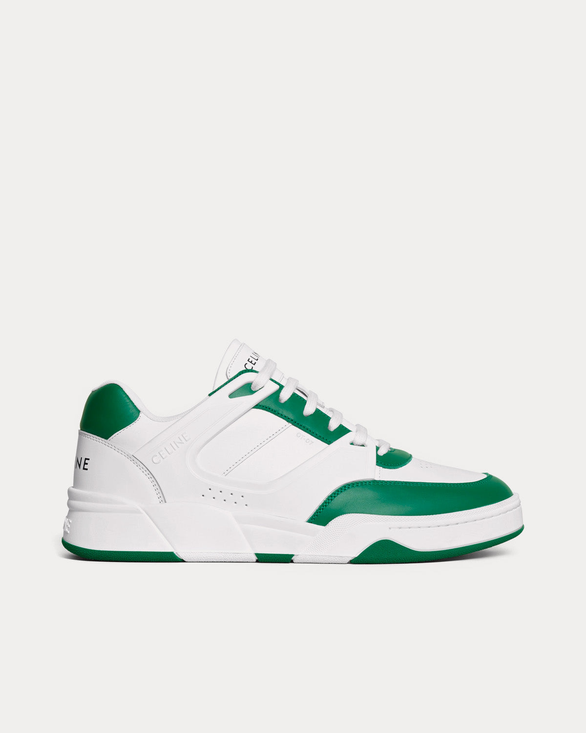 Celine CT-07 Calfskin Leather Optic White / Dark Green Low Top Sneakers - 1