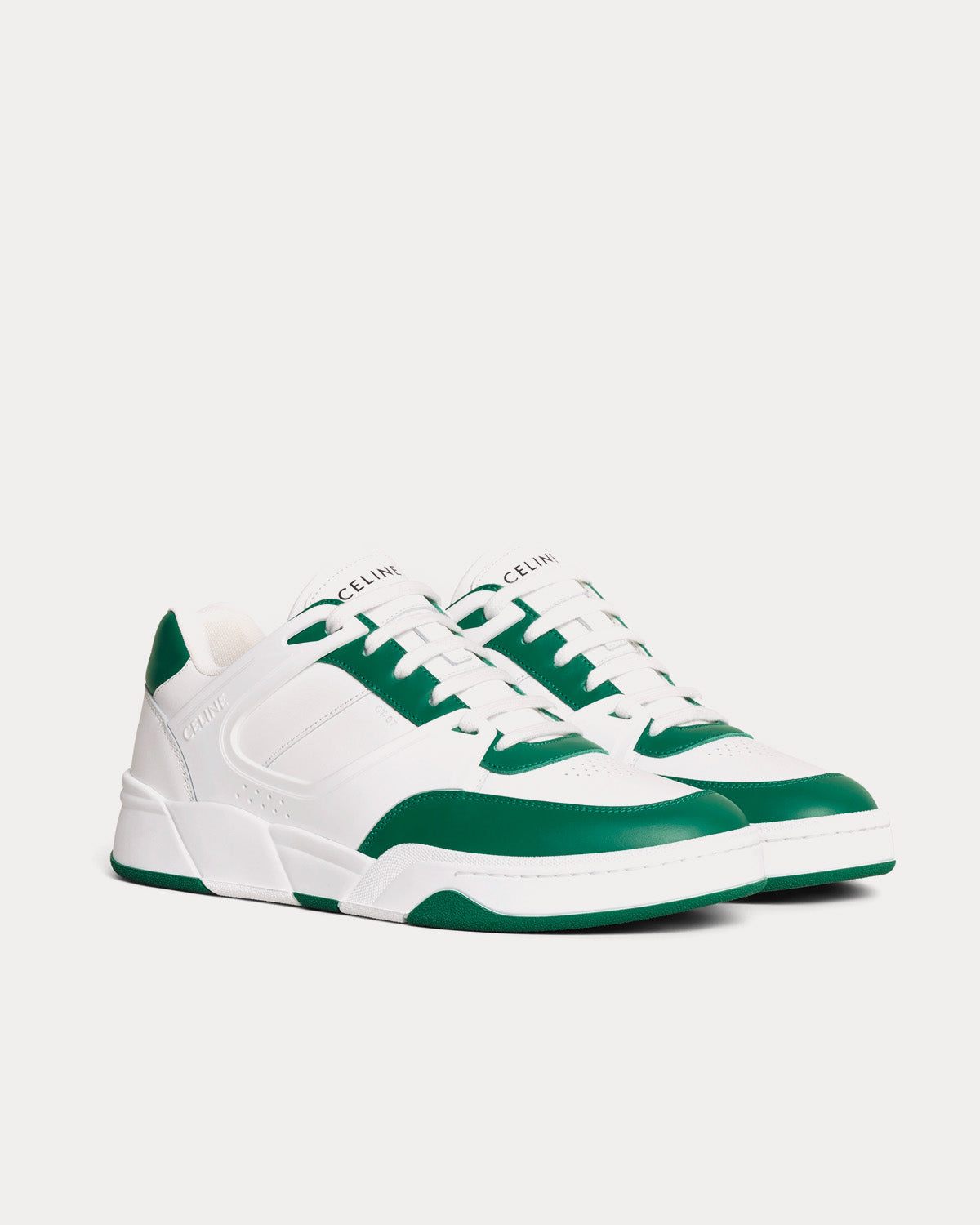 Celine CT-07 Calfskin Leather Optic White / Dark Green Low Top Sneakers - 2