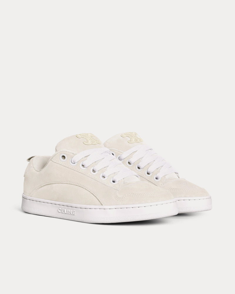 Celine Huntington Suede Calfskin & Mesh Optic White Low Top Sneakers - 2