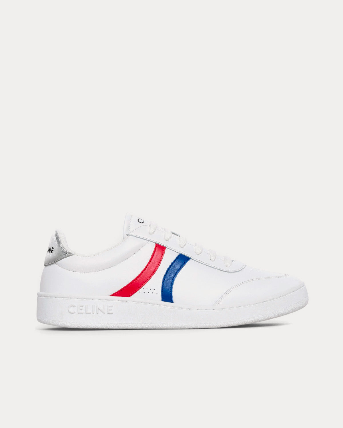 Women s Tennis Calfskin Laminated Calfskin Optic White Blue Red Silver Low Top Sneakers