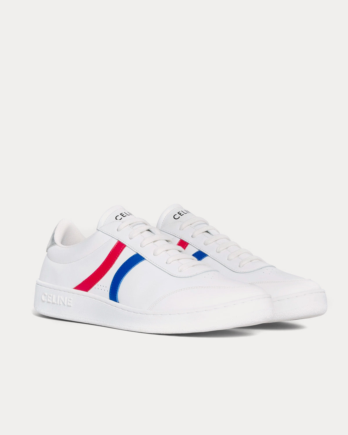 Celine Tennis Calfskin & Laminated Calfskin Optic White / Blue / Red / Silver Low Top Sneakers - 2