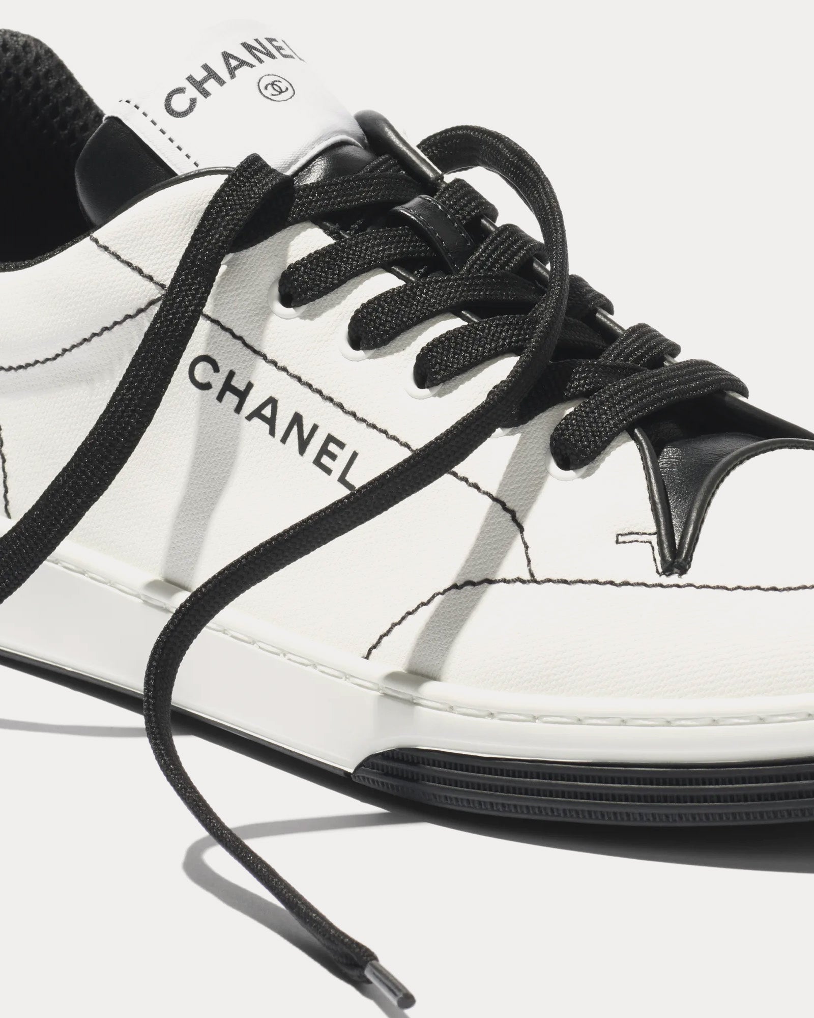 Chanel Cotton White / Black Low Top Sneakers - 2