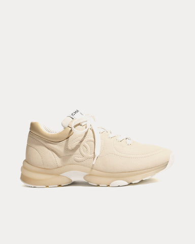 Chanel Fabric Light Beige Low Top Sneakers