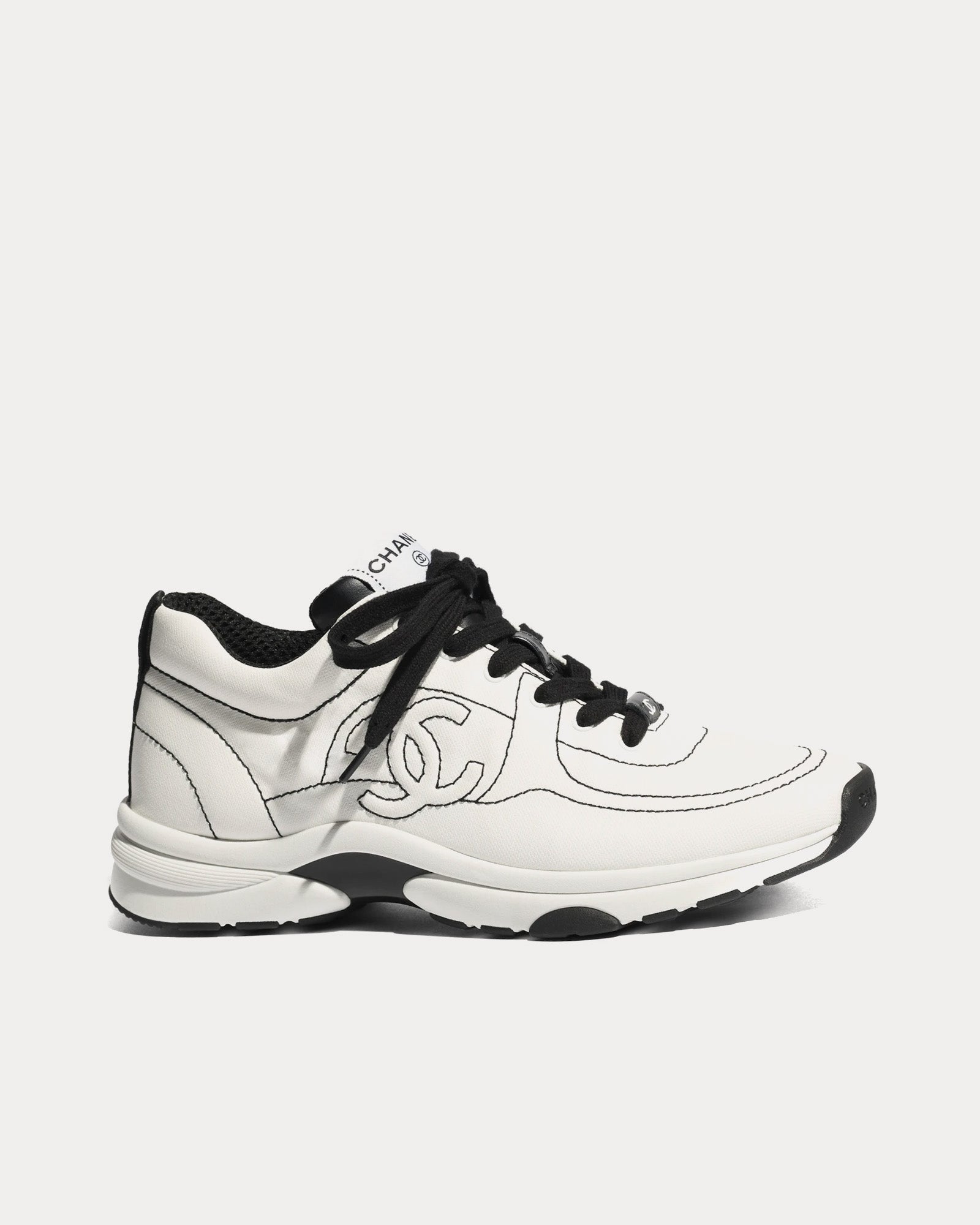 Chanel Cotton White / Black Low Top Sneakers - 1