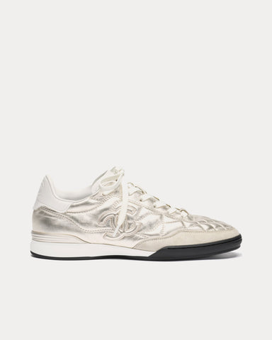 Chanel Laminated Calfskin Silver / White Low Top Sneakers