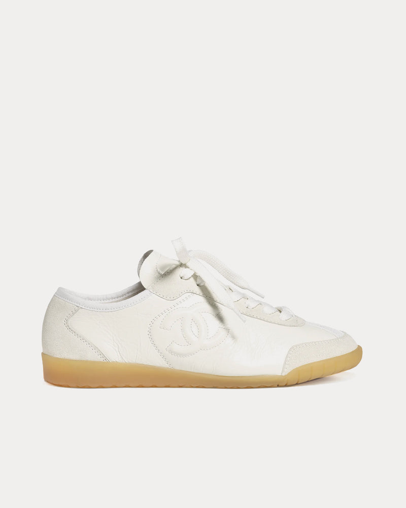 Chanel Calfskin & Suede Calfskin White Low Top Sneakers - 1