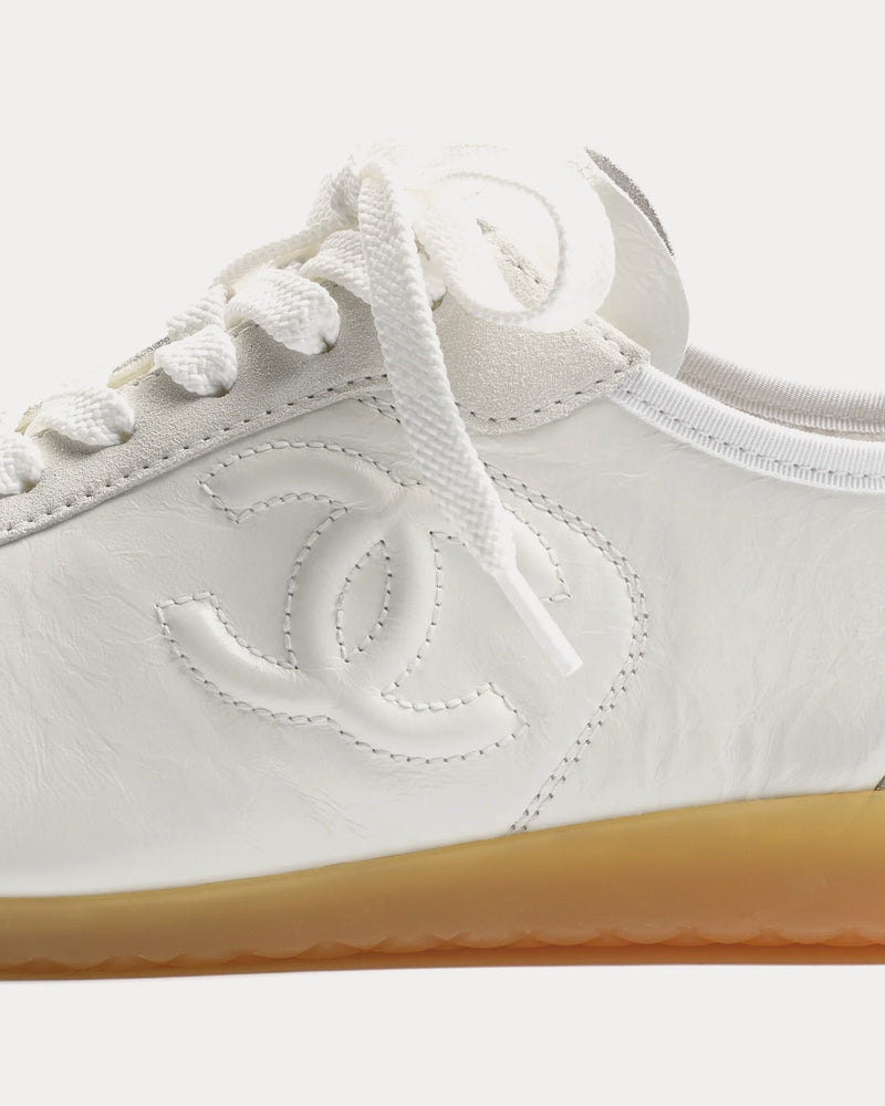 Chanel Calfskin & Suede Calfskin White Low Top Sneakers - 2