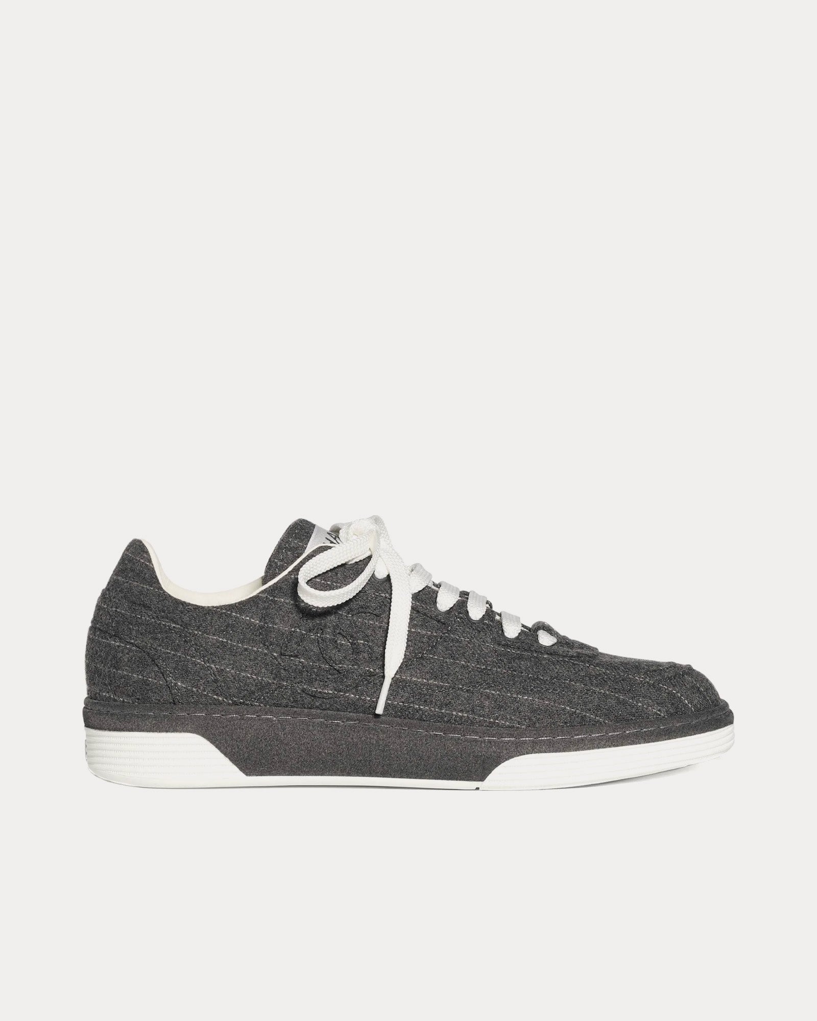 Chanel Wool & Mixed Fibres Dark Grey Low Top Sneakers - 1