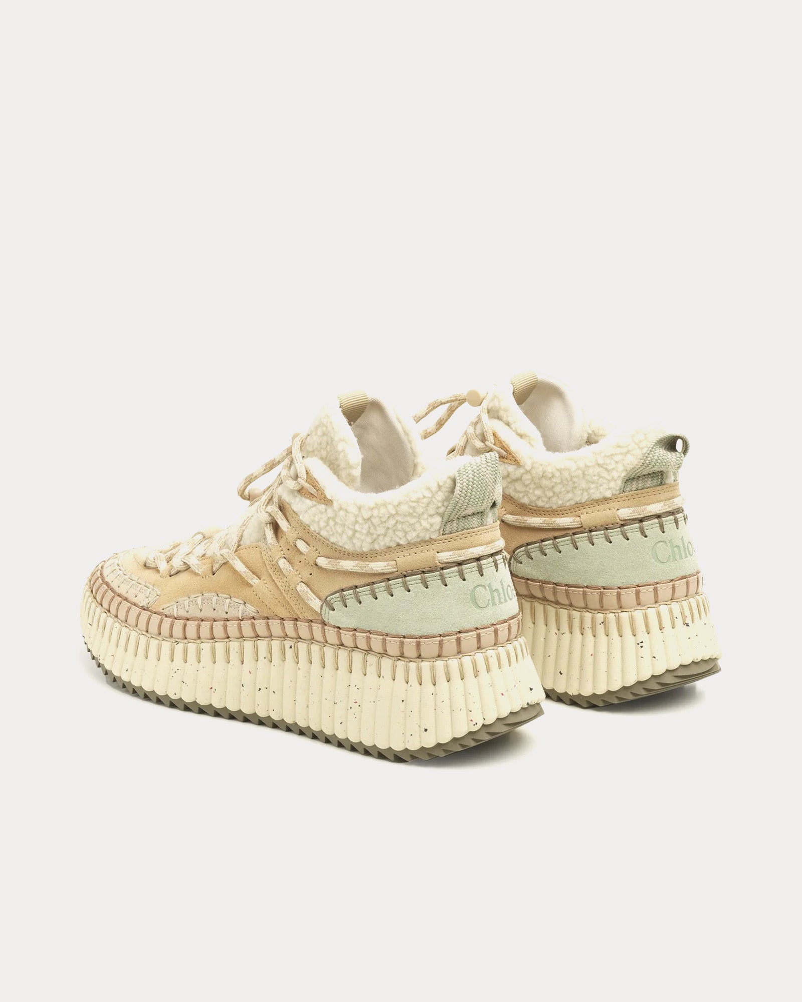 Chloé Nama Lace-Up Milky Mint Mid Top Sneakers - 4