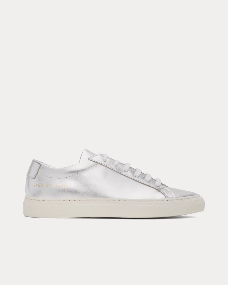 Common Projects Achilles Metallic Leather Silver Low Top Sneakers - 1