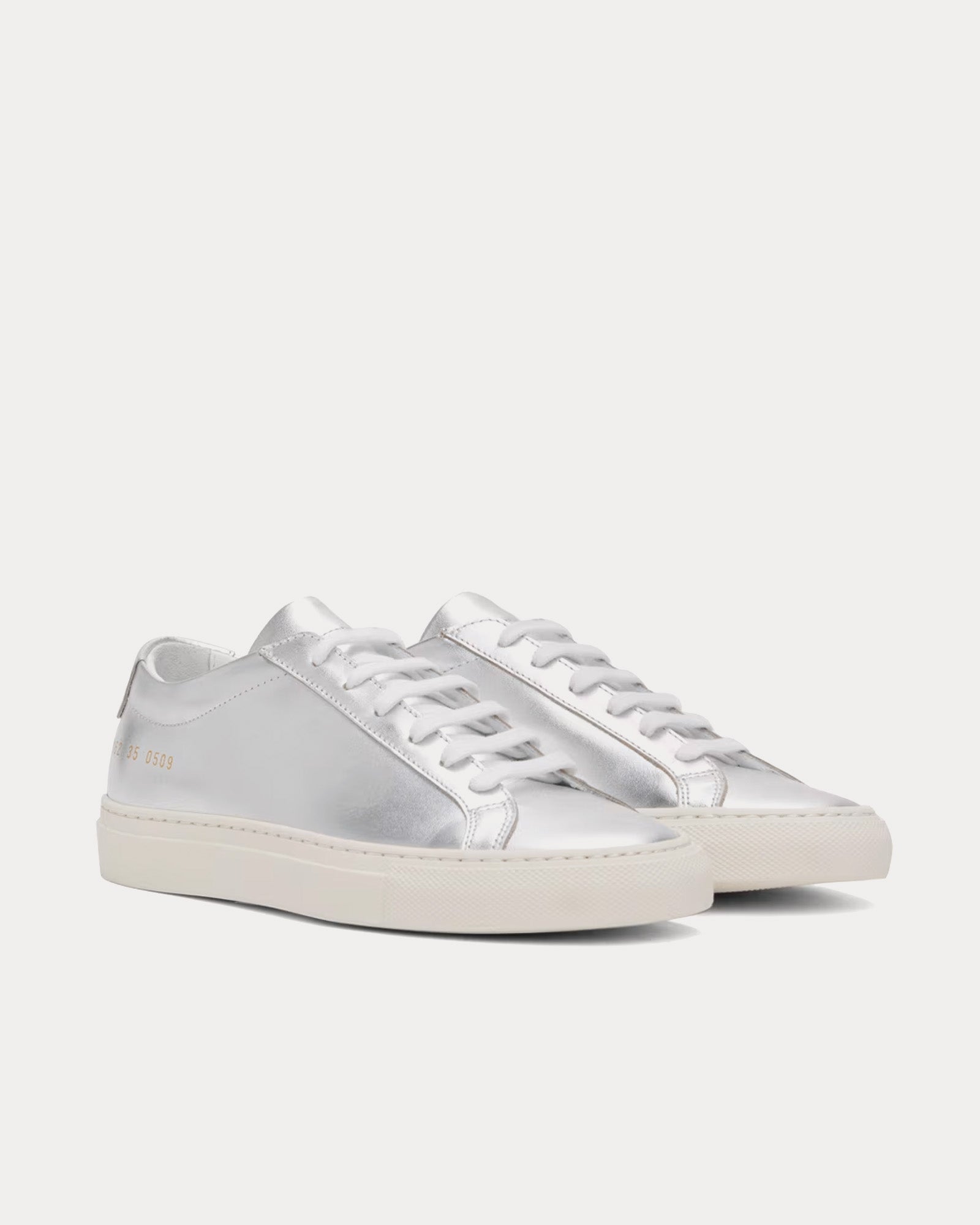 Common Projects Achilles Metallic Leather Silver Low Top Sneakers - 2