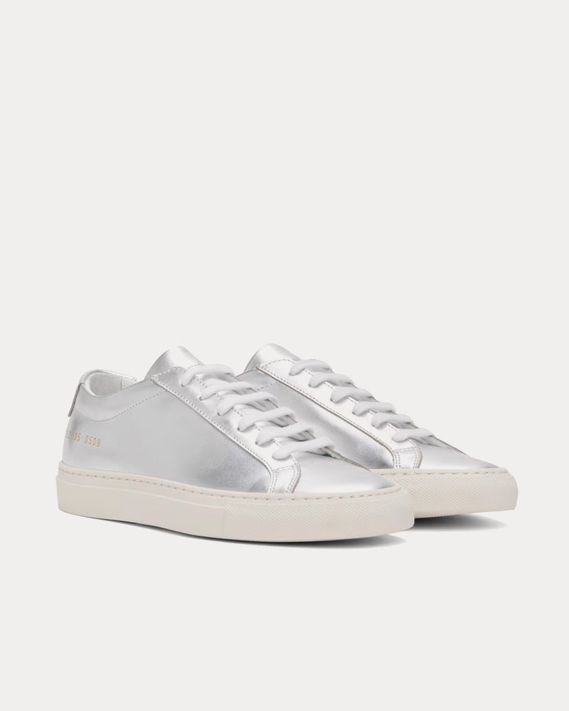 Common Projects Achilles Metallic Leather Silver Low Top Sneakers - 2