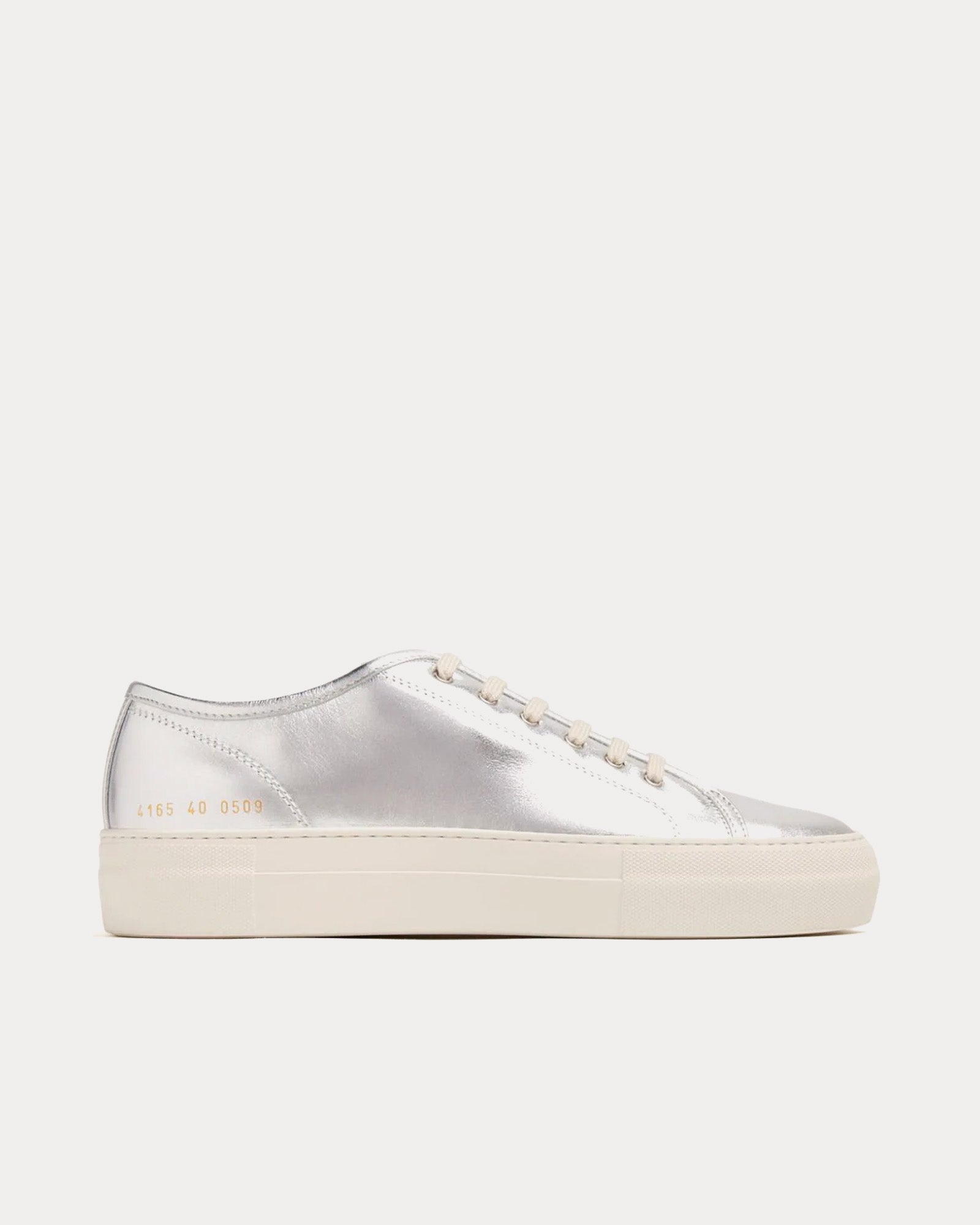 Common Projects Tournament Low Super Metallic Leather Silver Low Top Sneakers - 1