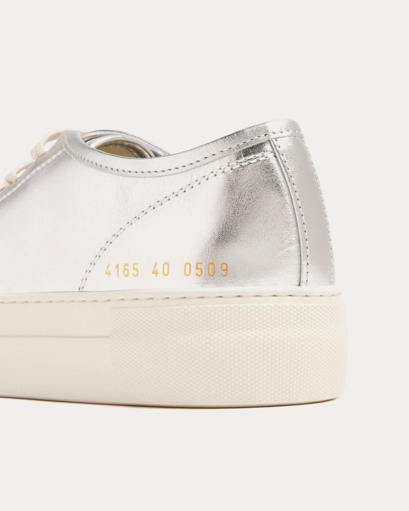 Common Projects Tournament Low Super Metallic Leather Silver Low Top Sneakers - 2