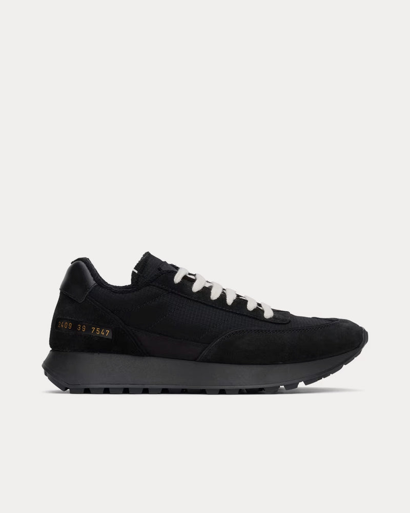 Common Projects Track Classic Leather & Suede-Trimmed Ripstop Black Low Top Sneakers - 1