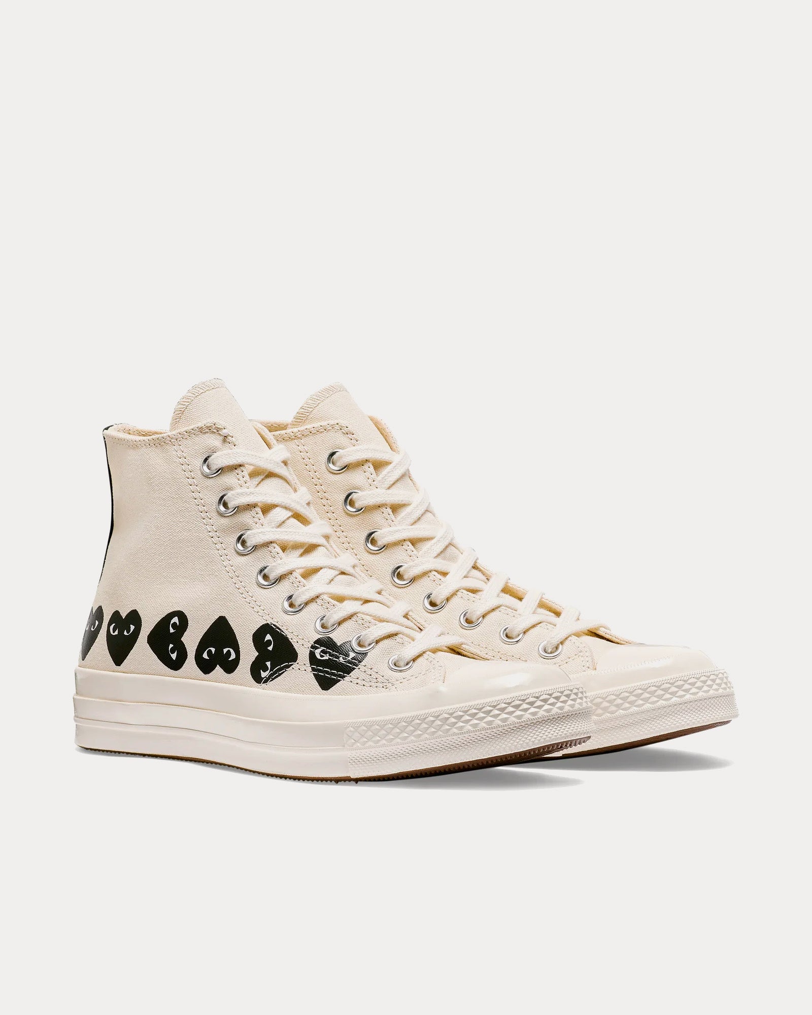 Converse x Comme des Garcons PLAY Chuck Taylor All Star 70 Multi Heart Beige Black High Top Sneakers Sneak in Peace