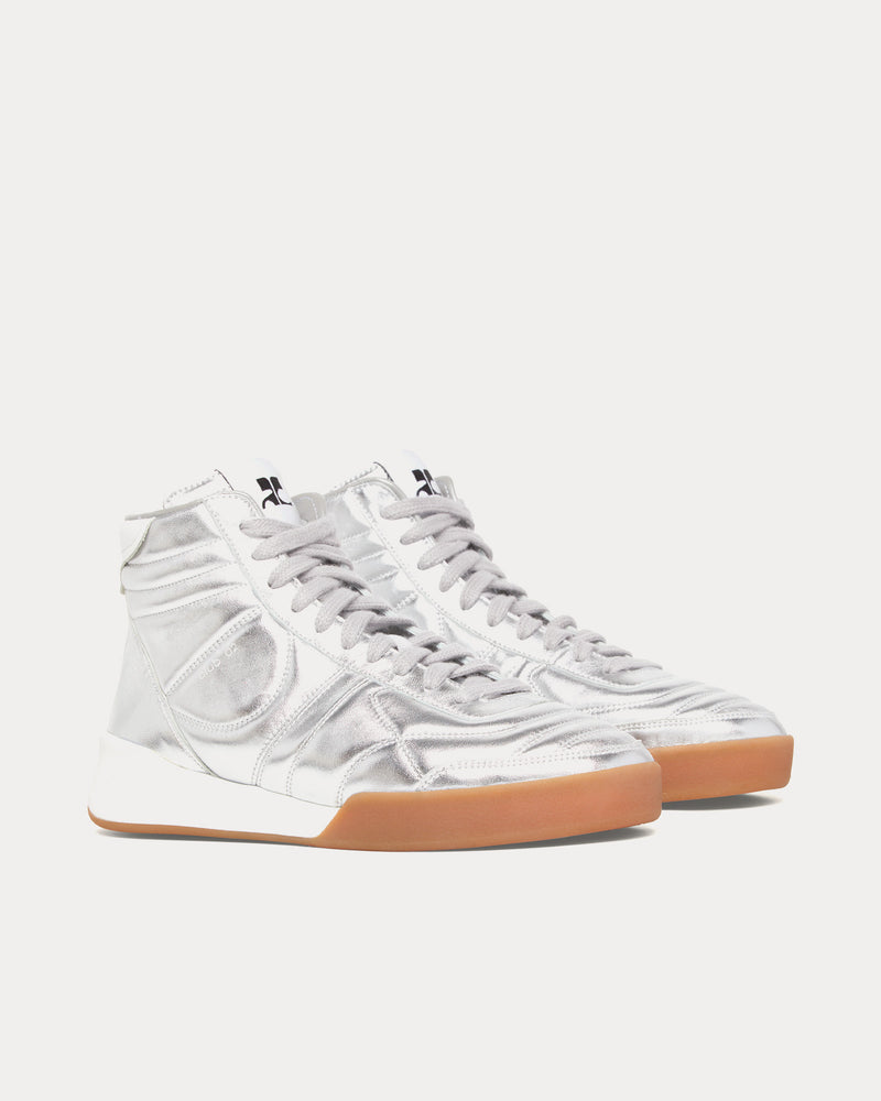 Courrèges Club 02 Leather Silver Mid Top Sneakers - 2