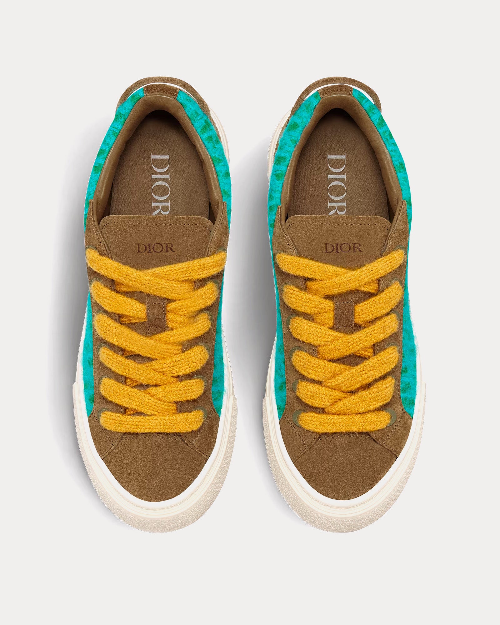 Dior B33 Limited Edition Turquoise Dior Oblique Mohair and Brown Suede Low Top Sneakers - 2