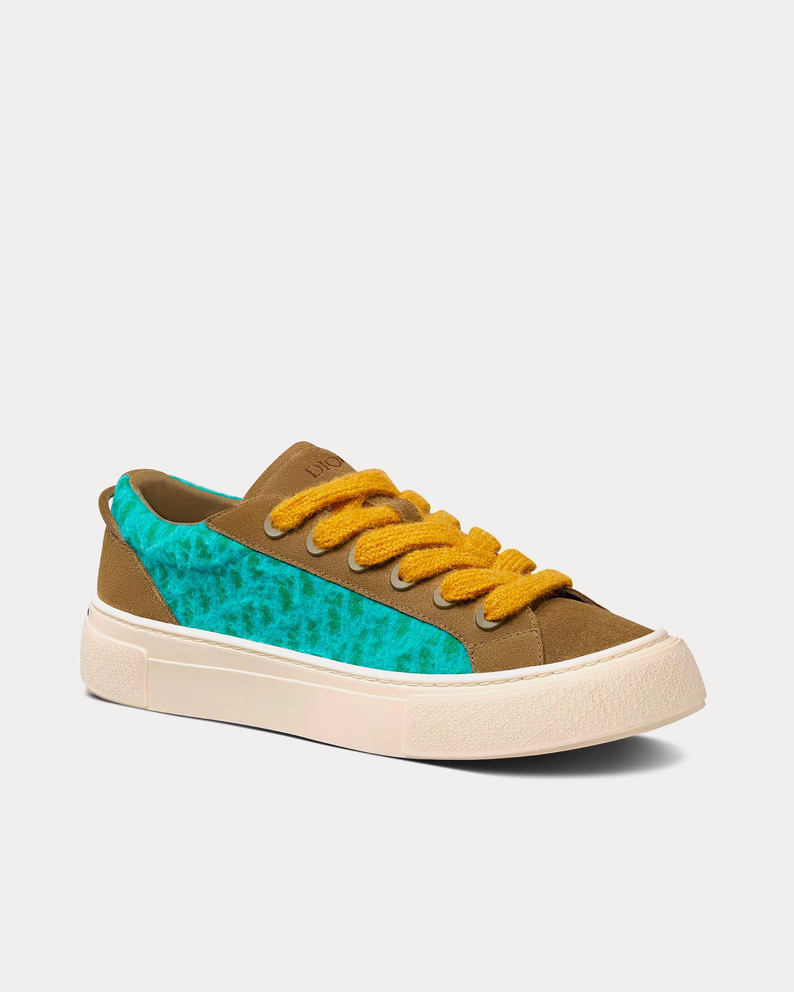 Dior B33 Limited Edition Turquoise Dior Oblique Mohair and Brown Suede Low Top Sneakers - 3