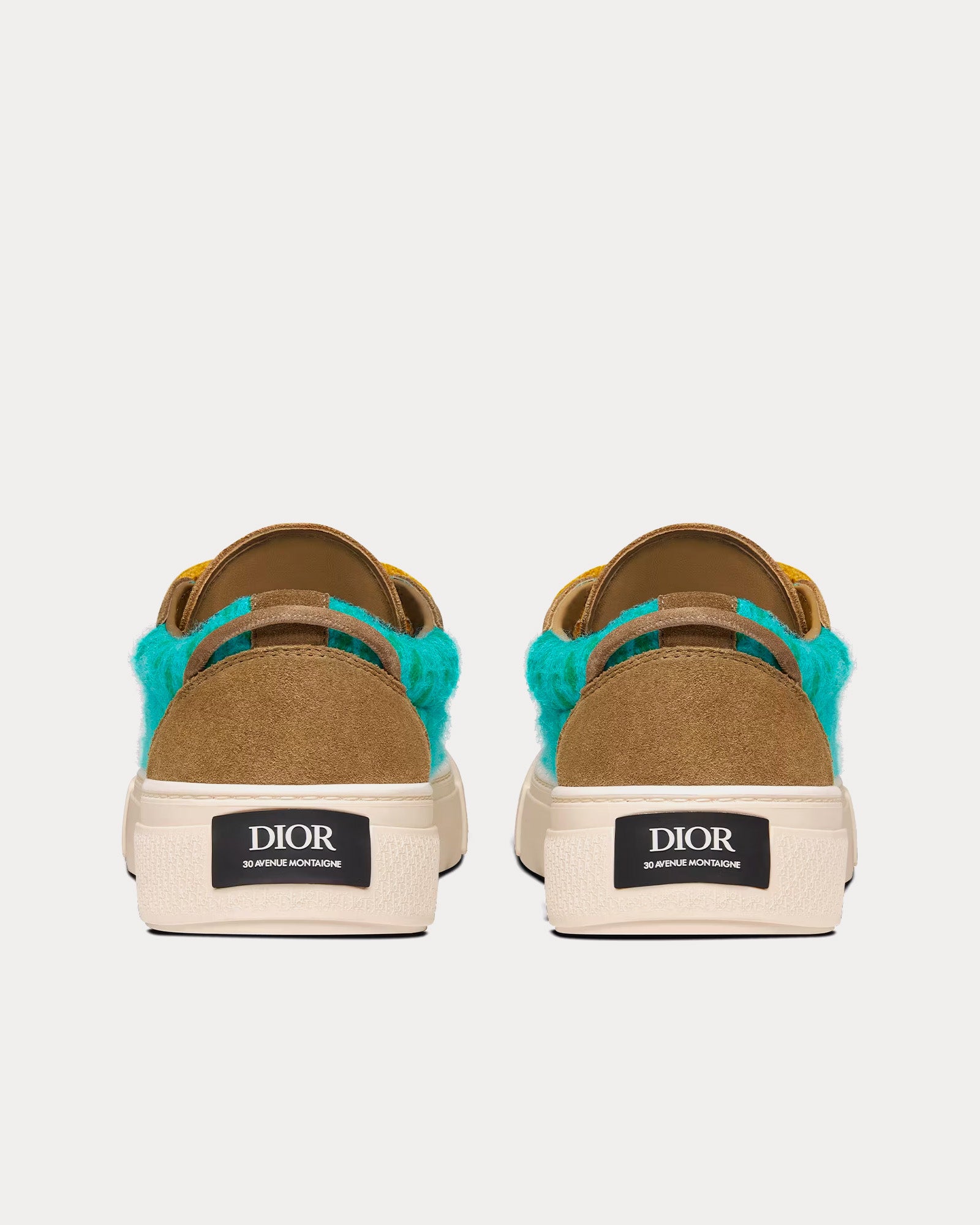 Dior B33 Limited Edition Turquoise Dior Oblique Mohair and Brown Suede Low Top Sneakers - 4