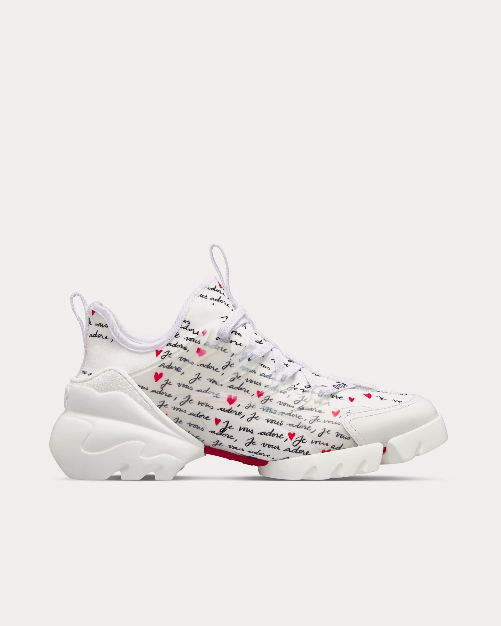 Dior D-Connect Dioramour White Technical Fabric Printed with Black and Red Je Vous Adore Motif Low Top Sneakers - 1