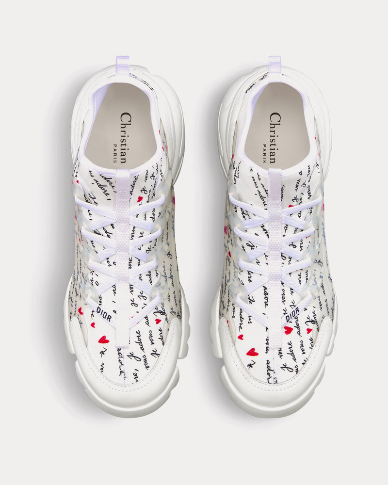 Dior D-Connect Dioramour White Technical Fabric Printed with Black and Red Je Vous Adore Motif Low Top Sneakers - 2