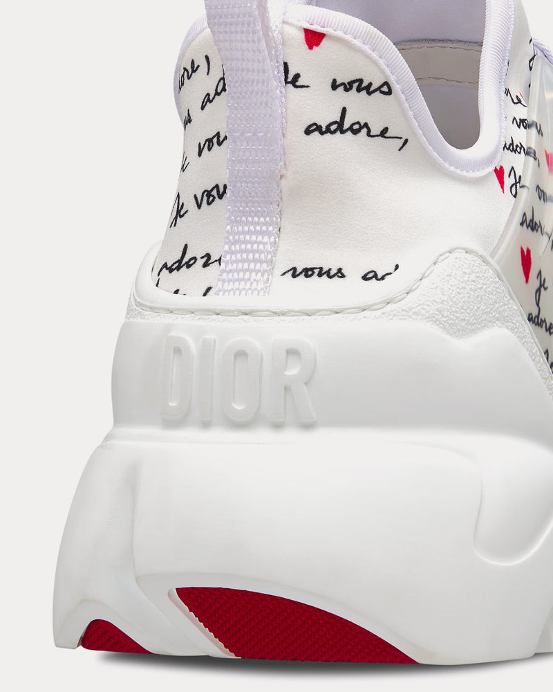 Dior D-Connect Dioramour White Technical Fabric Printed with Black and Red Je Vous Adore Motif Low Top Sneakers - 4