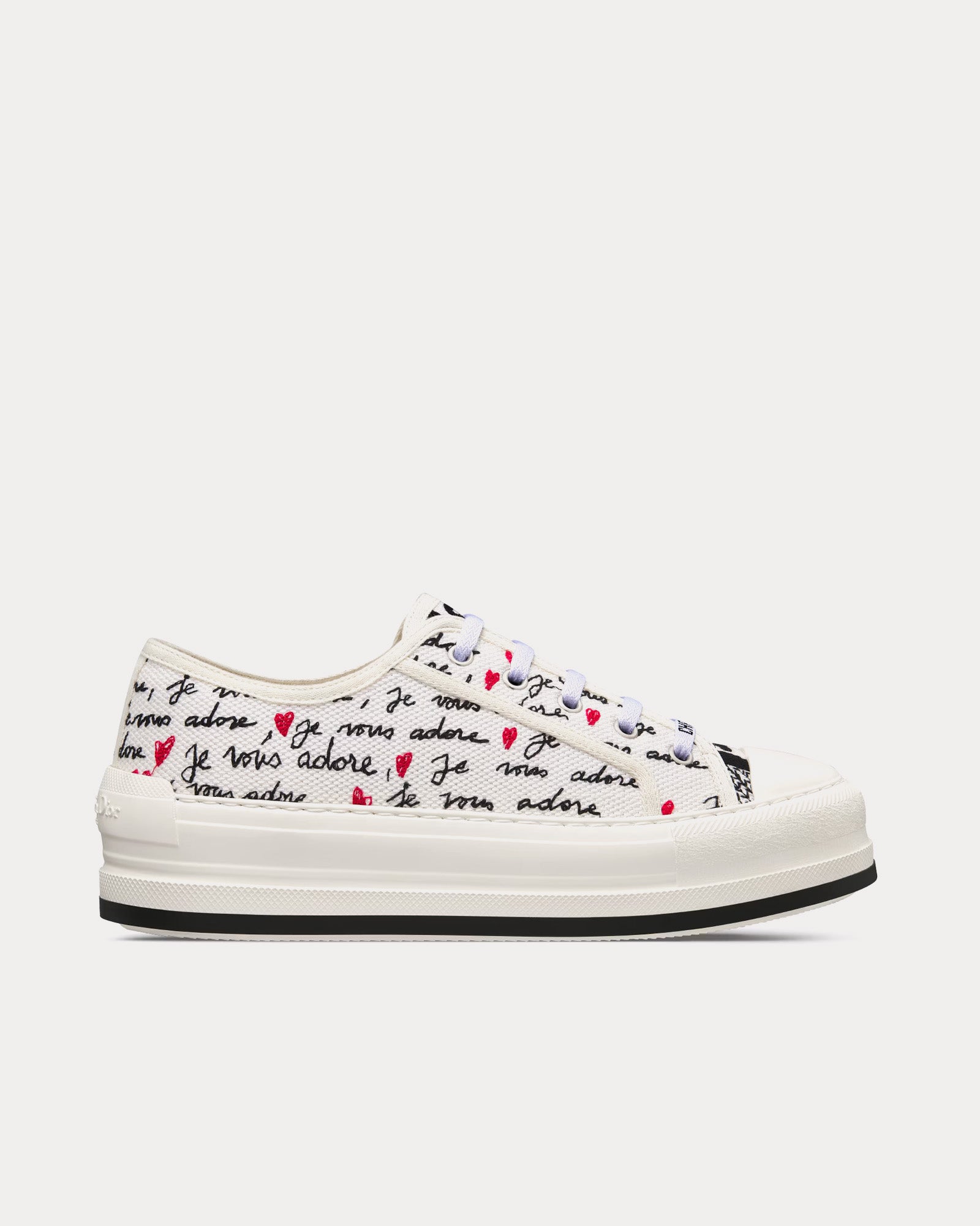 Dior Dioramour Walk'n'Dior Platform White Cotton with Embroidered Black and Red Je Vous Adore Motif Low Top Sneakers - 1