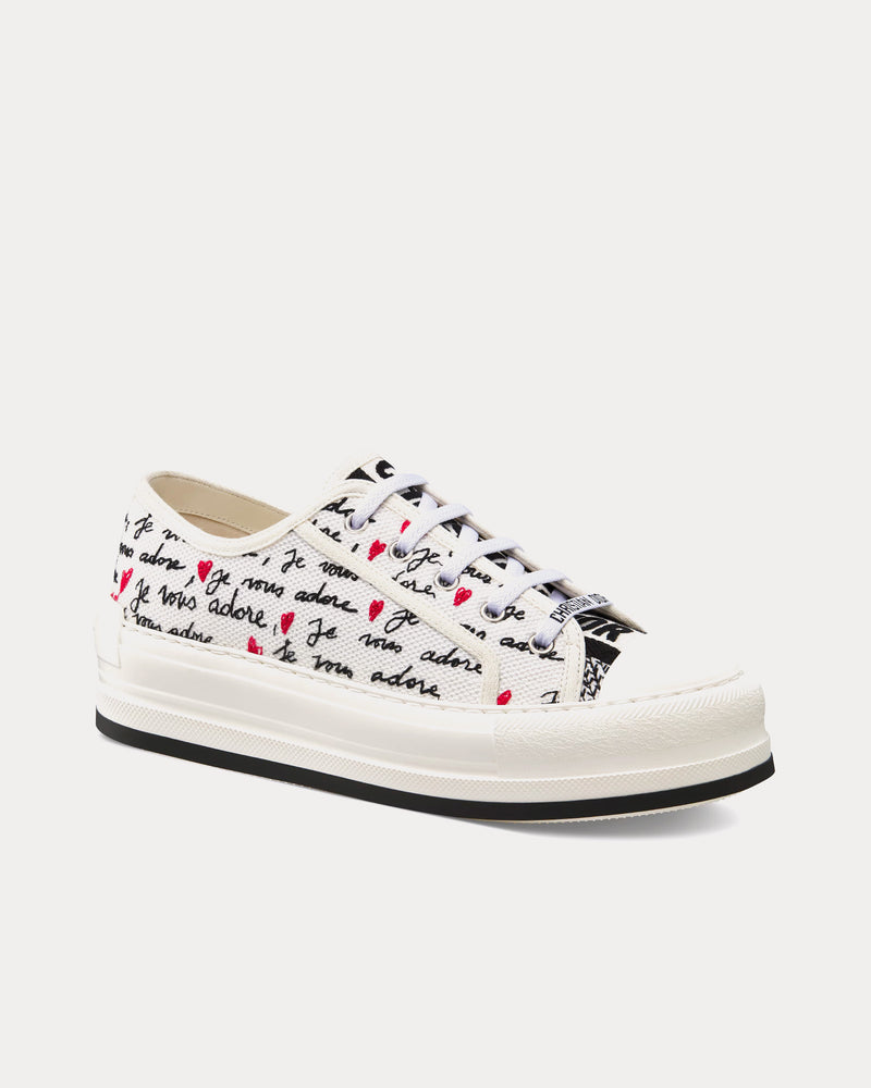 Dior Dioramour Walk'n'Dior Platform White Cotton with Embroidered Black and Red Je Vous Adore Motif Low Top Sneakers - 3