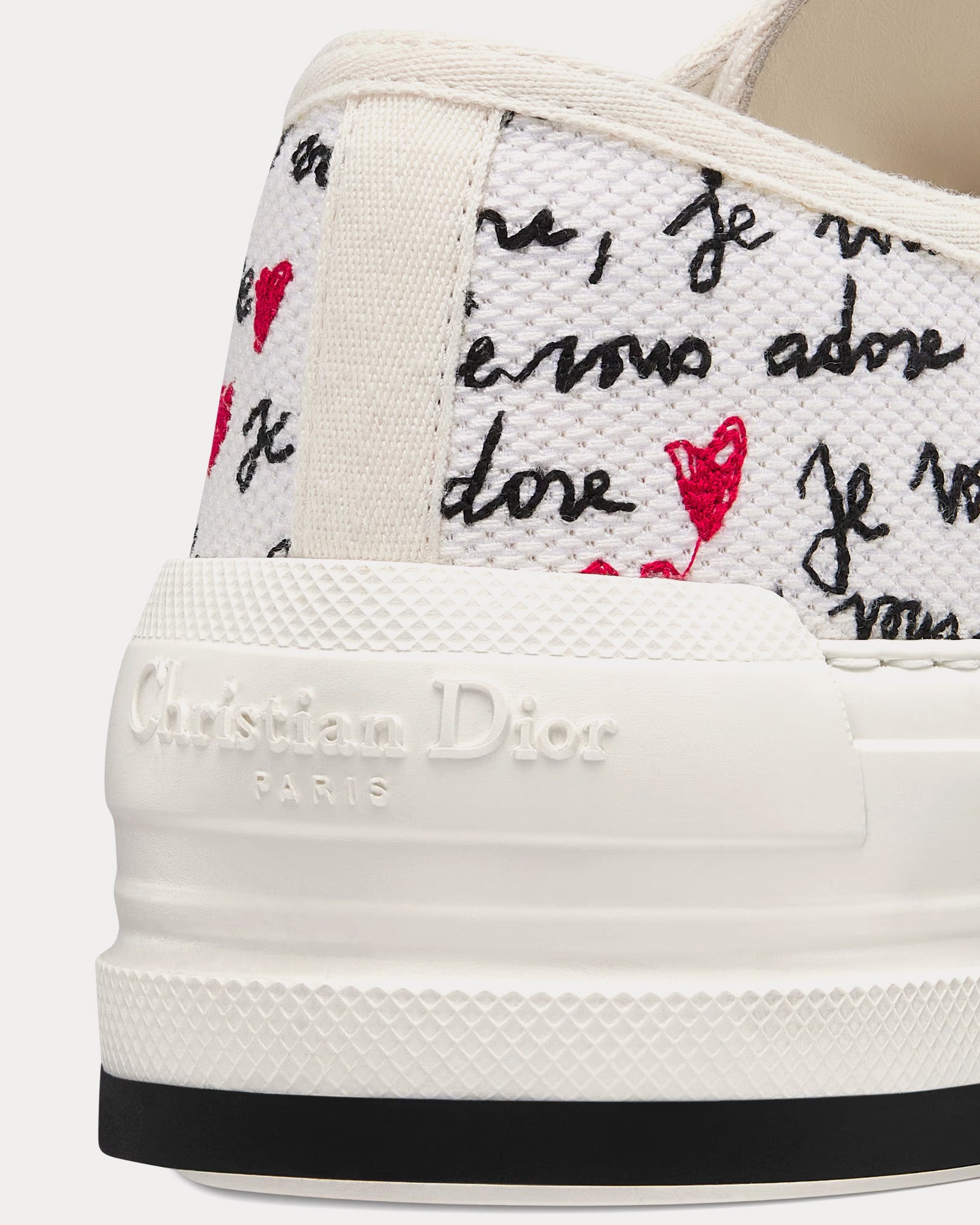 Dior Dioramour Walk'n'Dior Platform White Cotton with Embroidered Black and Red Je Vous Adore Motif Low Top Sneakers - 4